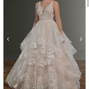 Martina Liana Bridal Gown Size 12 Ivory underlay w/white beading/tulle USED